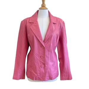 Dialogue Pink Leather Blazer, 3 Button, Lined, Pockets, Size 2X